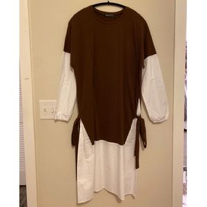 Fake Two-Piece Sweatshirt and Poplin Shirt Dress
